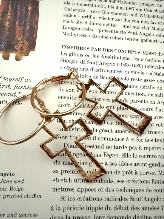 Jewelry - Gold Tone Cross Drop Hoop Earrings - Women Jewelry